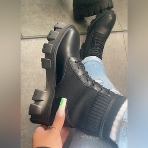 NWT!!  Women Lug Sole Fly Knit Lace Up Combat Boots